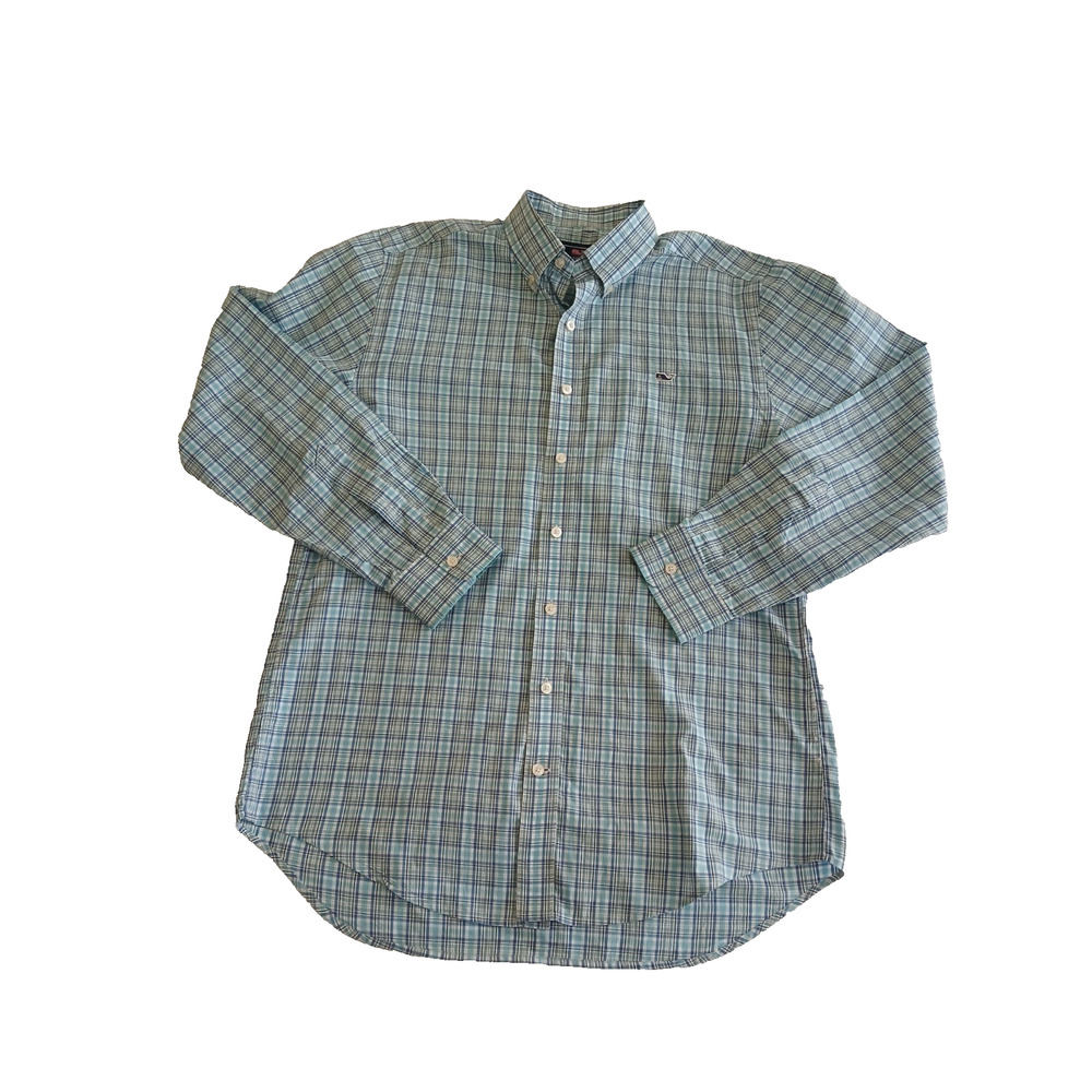Vineyard Vines Casual Shirt Men's Size M Blue Button Long Sleeves Plaid Preppy